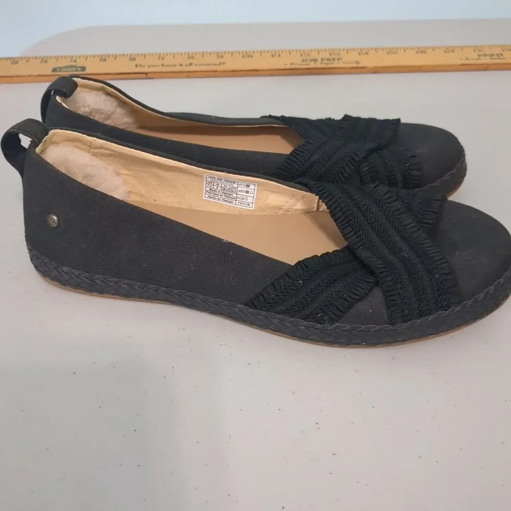 UGG Australia Women's 7.5 Ynez black Shoes 1092238 Flats Canvas Slip On